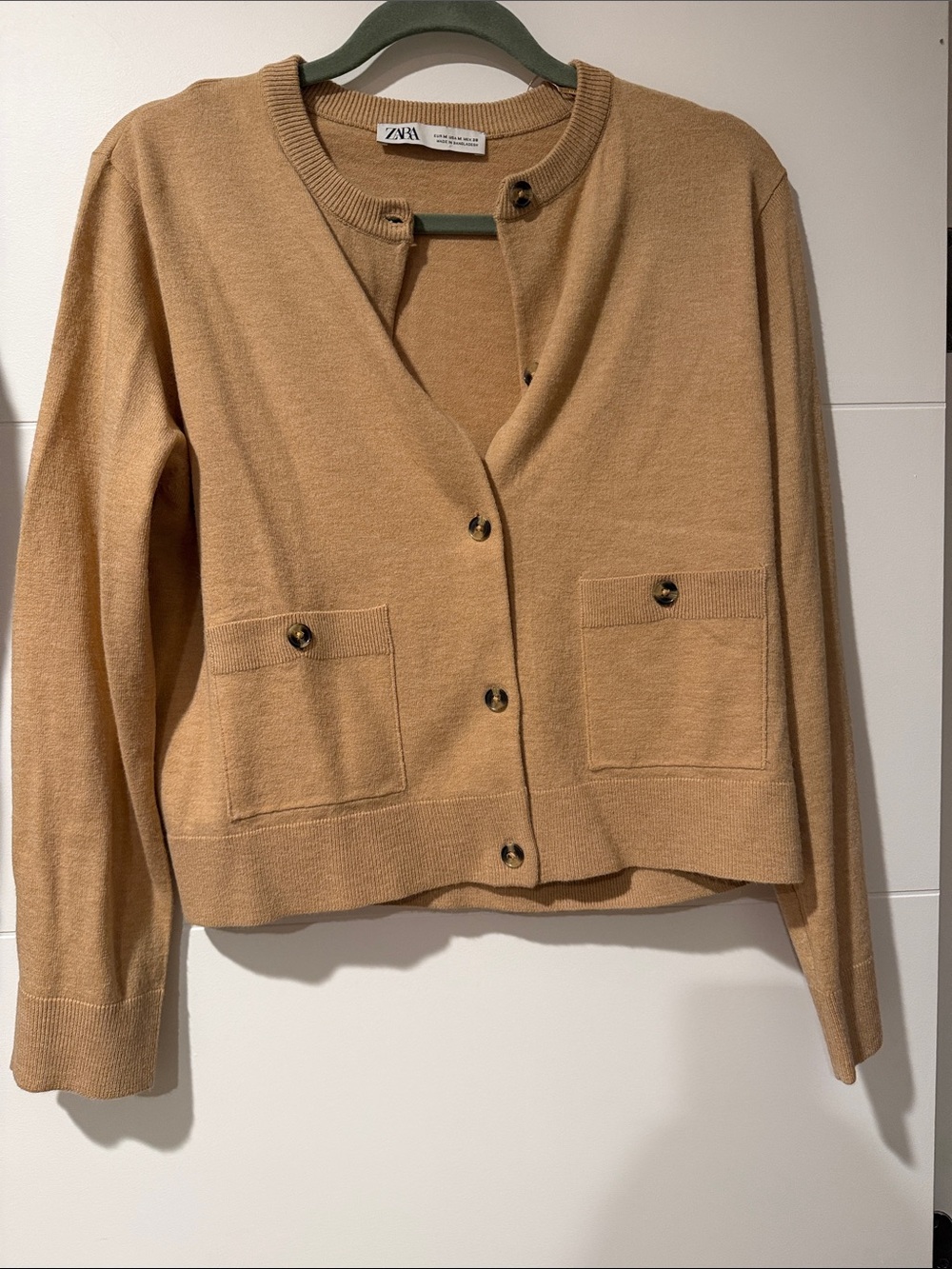 Zara Tan Button-Front Pocket Cardigan